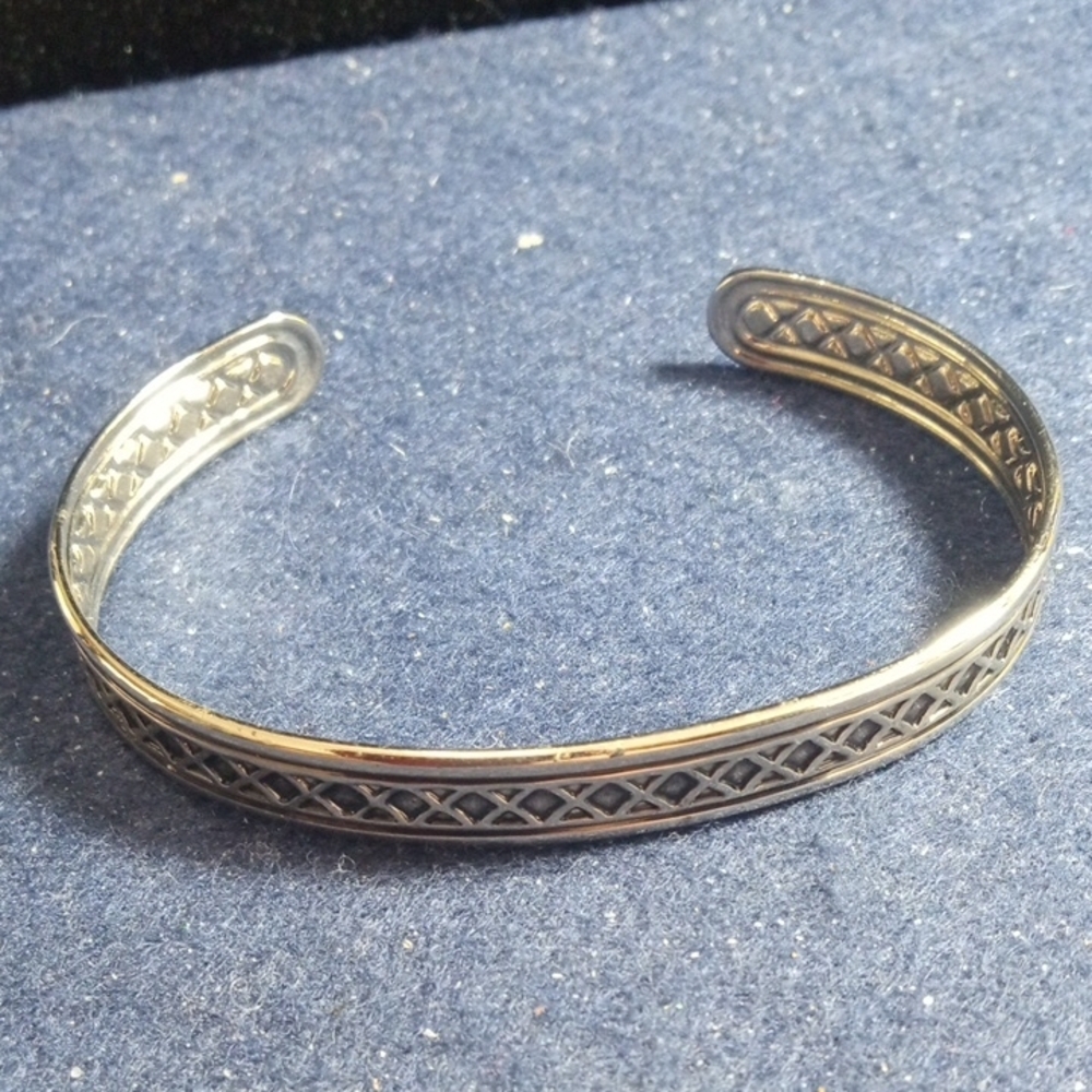 Silvertone Geometric Patterned Bracelet Vintage - image 4